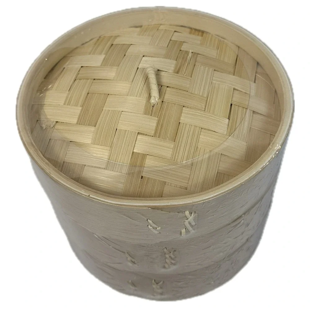 NEW 3 Tier Bamboo Steamer Basket Set with Lid & 2 Ceramic Soy Sauce Bowls in Box